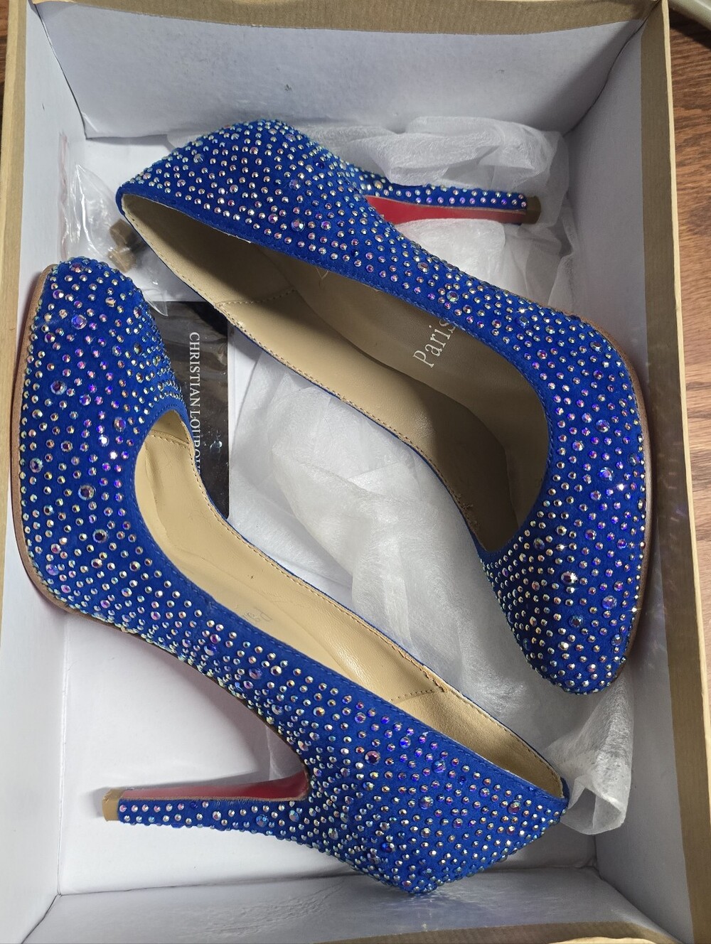 Christian Louboutin Royal Blue Crystal Embellished Pumps